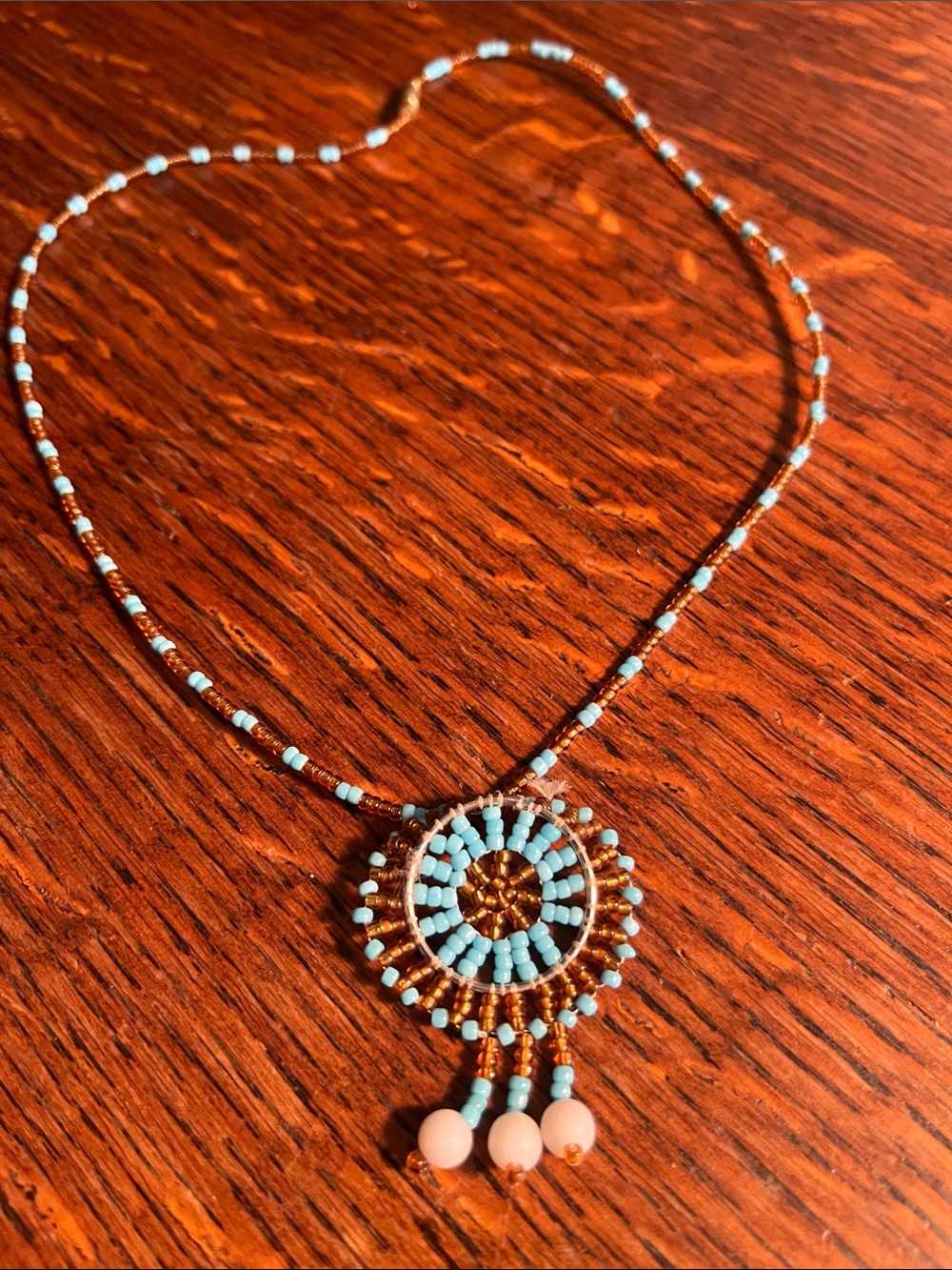 Turquoise Beaded Sunburst Pendant Necklace - native Indian
